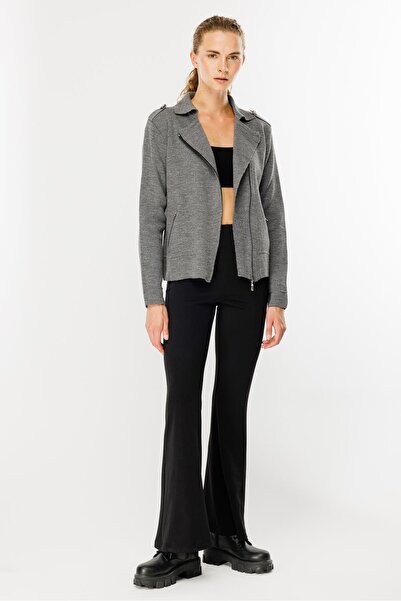 accort Ceket Yaka Cepli Triko Mont-GRİ