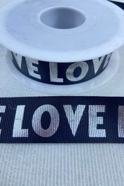 Hobigram Silver Shiny Love Written Grosgrain Ribbon Η τιμή είναι για 1 μέτρο – Κορδέλα, Κομψό Σχέδιο, Γυναικείο Αξεσουάρ