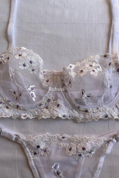 Rubuvi Daisy Women - Σετ σουτιέν με λουλουδάτο μοτίβο από τούλι και προίκα