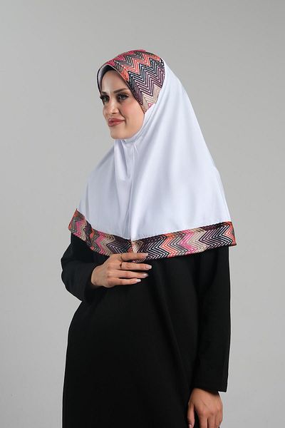 HÜRREM BONE Πρακτικό λευκό μαντήλι Hijab - Έτοιμο να φορεθεί, πολύχρωμο σχέδιο, πλέγμα 2401_42