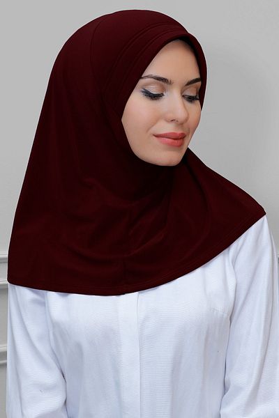 HÜRREM BONE Claret Red Practical Ready Snap Hidžáb Κασκόλ Sandy Fabric Απλό 1600_16