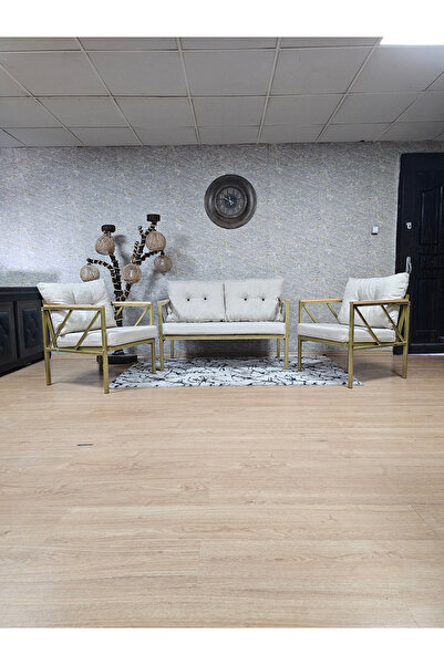 ZAFİR Gold Boyalı Bahçe - Balkon - Mutfak Çay Seti Takımı Bahçe Koltuk Takımı