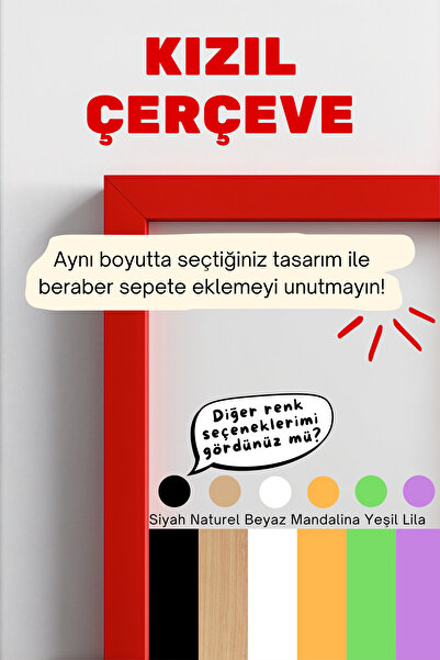 illustroworks Kırmızı Çerçeve - El Boyaması, Ahşap, Parlak PVC