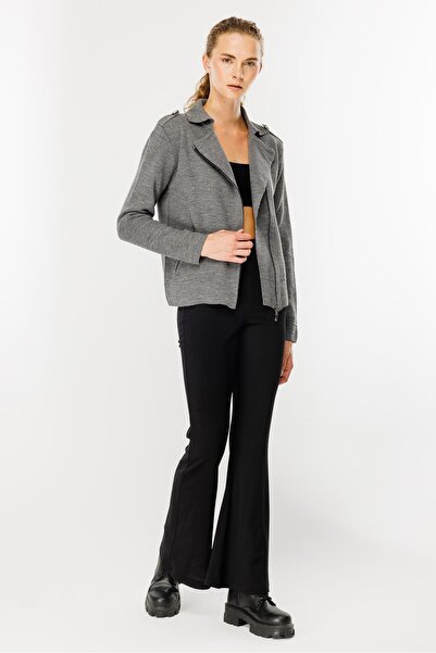 accort Ceket Yaka Cepli Triko Mont-GRİ