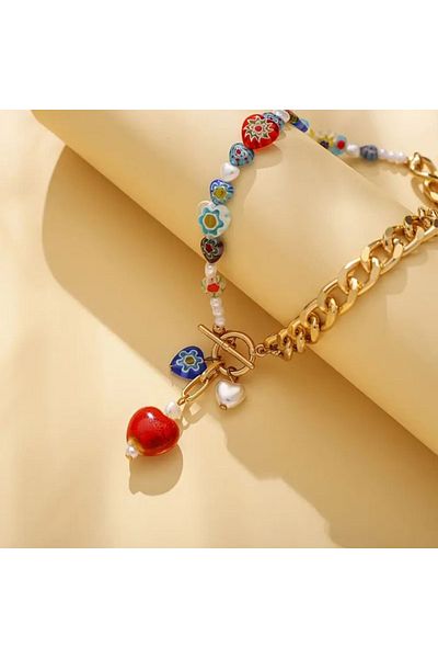 Store Glass Mosaic Artificial Pearl Design Bohemian Necklace