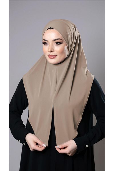 HÜRREM BONE Milky Brown Πρακτικό έτοιμο στο κουμπί Hijab Κασκόλ Άμμο ύφασμα με σκίσιμο απλό Hijab 2310_26