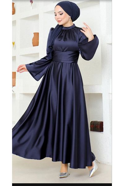 BestShopping Bat Sleeve Satin Evening Dress with Tie Waist