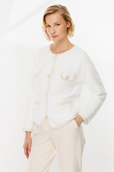 accort Cep Detaylı Triko Hırka-EKRU