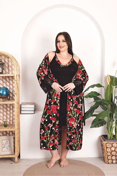 Lady Lingerie طقم ثوب نوم نسائي من القطن مقاس كبير مكون من قطعتين مع ثوب نوم ...