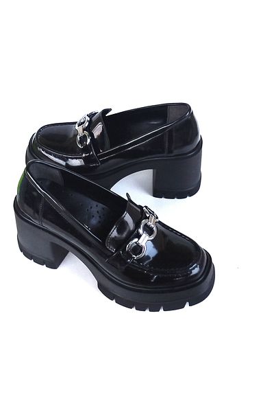 TREND Black Patent Leather High Sole Loafer - Buckle Shoes