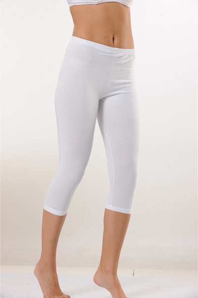 MODA Leggings Capri pentru femei, din bumbac, alb, cu textura mătăsoasă