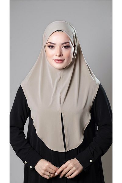 HÜRREM BONE Μπεζ Πρακτικό έτοιμο στο χέρι μαντήλι Hijab Sandy Fabric Slit Plain Hijab 2310_12