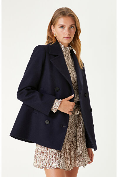 Network Lacivert Yün Karışımlı Kaban