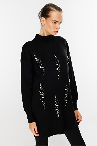 accort Taş İşlemeli Triko Tunik-SİYAH