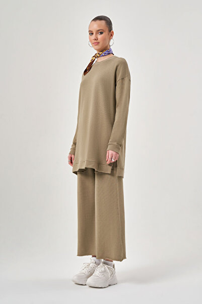 Mizalle Basic Knitted Green Sweatshirt