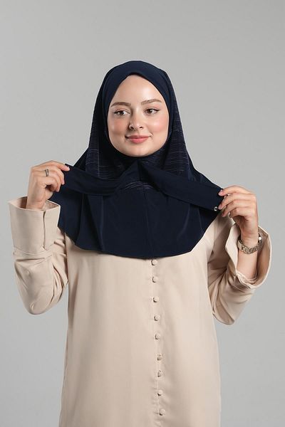 HÜRREM BONE Navy Blue Practical Ready-made Πλισέ Μουσουλμανικό Κασκόλ - Sandy Hijab με κουμπώματα στην πλάτη 2406_02