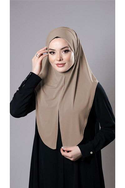 HÜRREM BONE Milky Brown Πρακτικό έτοιμο στο κουμπί Hijab Κασκόλ Άμμο ύφασμα με σκίσιμο απλό Hijab 2310_26