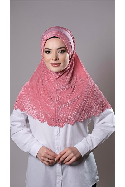 HÜRREM BONE وشاح حجاب متشابك عملي وجاهز باللون الوردي المغبر فوكورو مطوي زهرة...