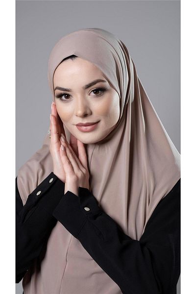 HÜRREM BONE Milky Coffee Practical Ready-Made Hijab Κασκόλ Άμμο Ύφασμα Απλό Hijab 2308_26