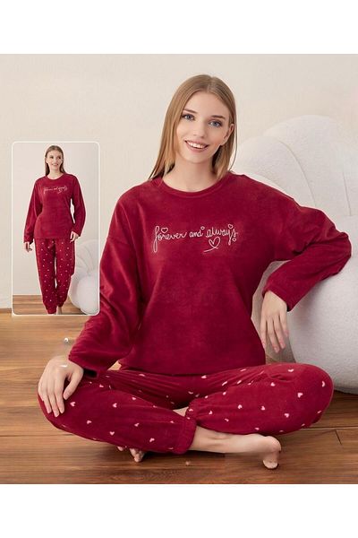 BOYRAZ Women's Winter Crew Neck Soft Velvet Pajamas Set 07012 - 1 Piece