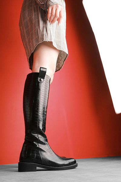 Lal Shoes & Bags Γυναικείες μπότες με ραφές Calve-Μαύρο