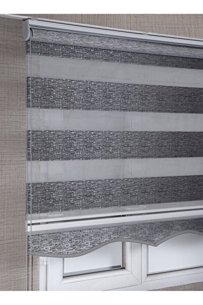 bizdenperde Etekli Antrasit Geniş Bambu Zebra Stor Kaliteli Güneşlik Perdeler