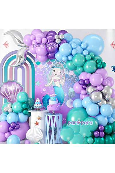 parti pera Deniz Kızı Temalı Pastel Krom Balon Seti Doğum Günü Balon Zincir Seti