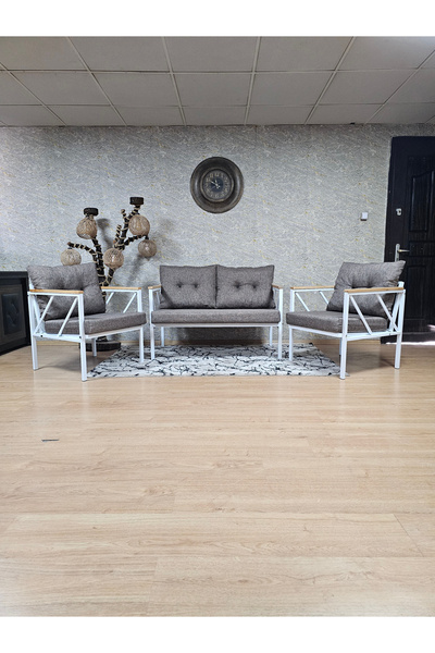 ZAFİR Beyaz Boyalı Bahçe - Balkon - Mutfak Çay Seti Takımı Bahçe Koltuk Takımı