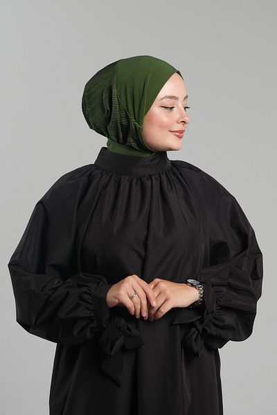 HÜRREM BONE Πρακτικό χακί μαντήλι Hijab - Πλισέ Hijab με κουμπώματα στην πλάτη 2406_09