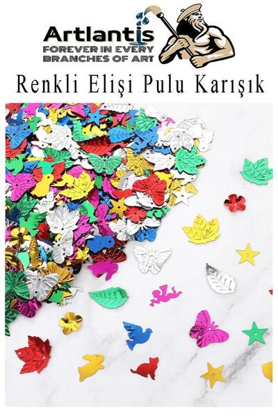 Artlantis Elişi Pulu Karışık Şekilli 200 lü 1 Paket Renkli Şekilli Pul Yanardöner Payet Pırıltılı Süs Okul Önc