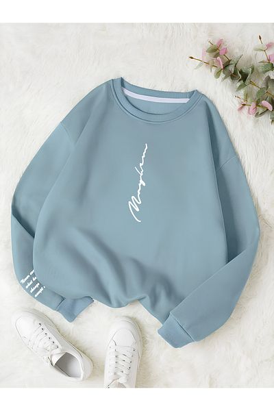 Revasser Unisex Women/Men Never Color Oversize Crew Neck Cotton Sweatshirt