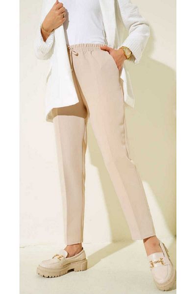 BURCE Elastic Waist Lace Detailed Modern Cut Slim Leg Trousers