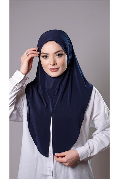 HÜRREM BONE Eșarfă hijab interconectată, practic, albastru bleumarin, țesătură nisipoasă, hijab uni cu fante 2310_02