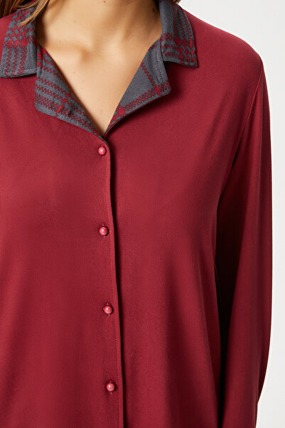 Ritnice Kadın Efsa Ekose Extra Soft Bordo Antrasit Pijama Takım