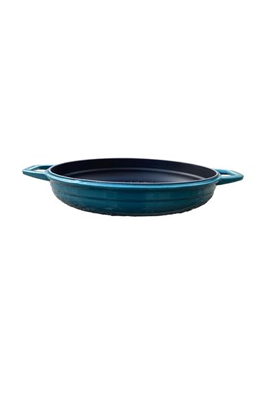 HOSSE Blue Double Handle 28 cm Round Iron Cast Grill Pan