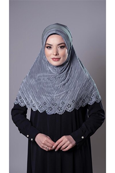 HÜRREM BONE وشاح حجاب متشابك عملي رمادي اللون فوكورو قماش مطوي نمط زهرة قطع ل...