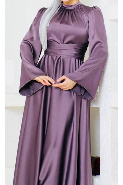 BestShopping Bat Sleeve Satin Evening Dress with Tie Waist