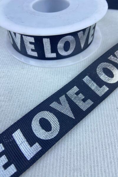 Hobigram Silver Shiny Love Written Grosgrain Ribbon Η τιμή είναι για 1 μέτρο – Κορδέλα, Κομψό Σχέδιο, Γυναικείο Αξεσουάρ