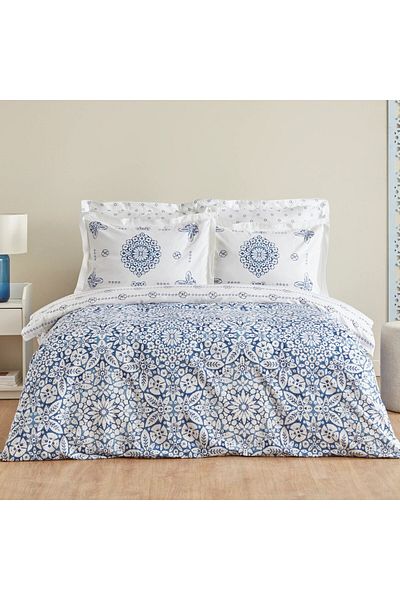 Karaca Home Ida blau 100% Baumwolle Doppelbett-Bettwäsche-Set