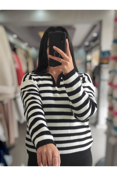 Sublime Butik Pulover gros de damă, cu guler în dungi