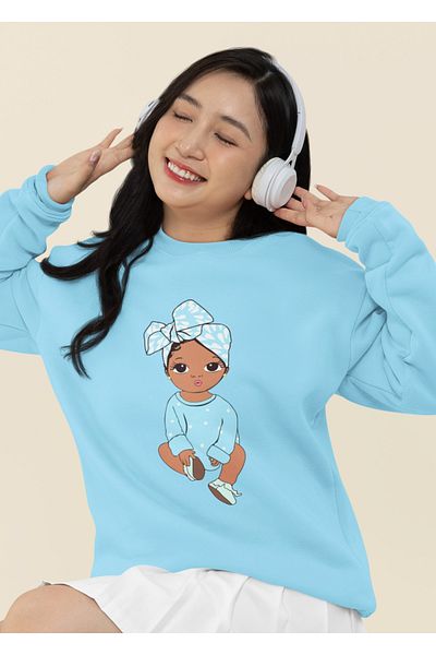SUNFREE PULOVER OVERSIZE IMPRIMAT BEBE FETIȚĂ ALBASTRĂ
