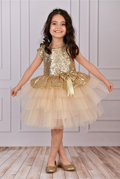 Mixie Βραδινό φόρεμα από χρυσό τούλι για κορίτσια