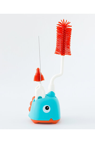 Fab N Funky Dino Bottle Cleaning & Nipple Cleaning Brush, Soft Bristle, Easy Grip, 0 Months+ - Blue+Red