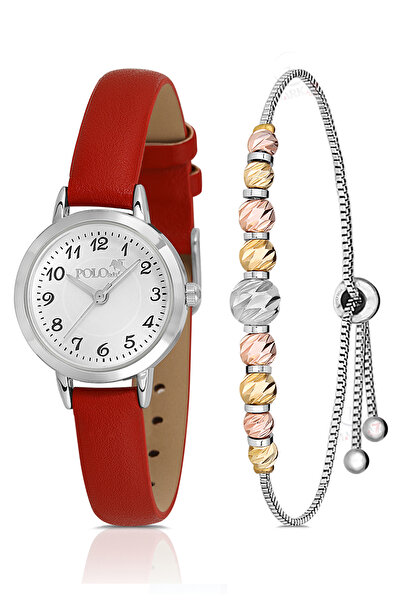 Polo Air Klasik Deri Kordon Kadın Kol Saati Dorika Bileklik Kombin Kırmızı Gü...