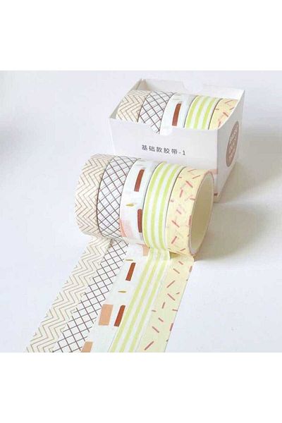Limmy Vintage Washi Tape με γεωμετρικά σχέδια - Χαρτί κάλυψης ταινίας 5 τεμαχίων, τυπωμένο και αυτοκόλλητο