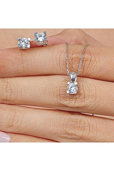 Mia Vento Mia Zirconia 0.60 Karat U Model Tektaş Gümüş İkili Set