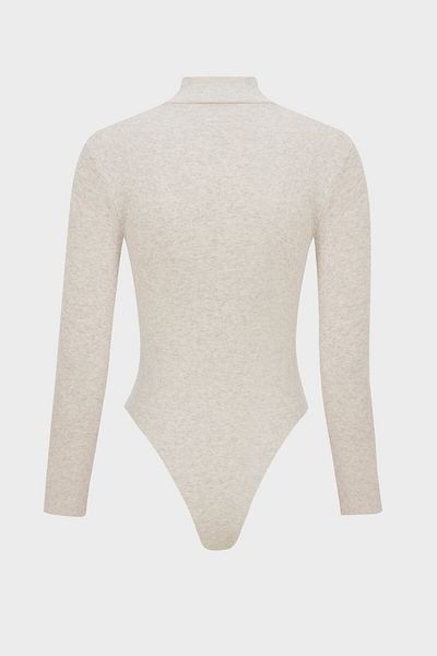 IAMNOTBASIC Beige Melange Women's Bodysuit - Stand Collar and Zipper Detail