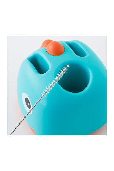 Fab N Funky Dino Bottle Cleaning & Nipple Cleaning Brush, Soft Bristle, Easy Grip, 0 Months+ - Blue+Red