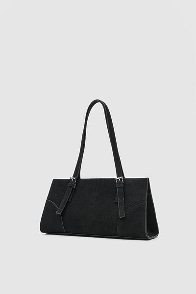 Shule Bags Geantă Andrea din piele intoarsa Baguette Neagra