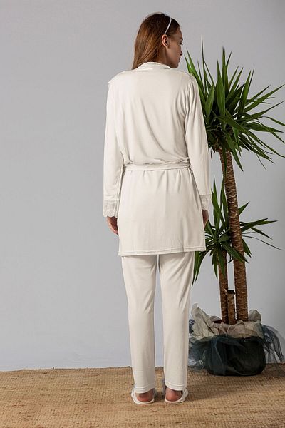 ByLohusa Effortt Ecru Maternity Pajama Set with Dressing Gown